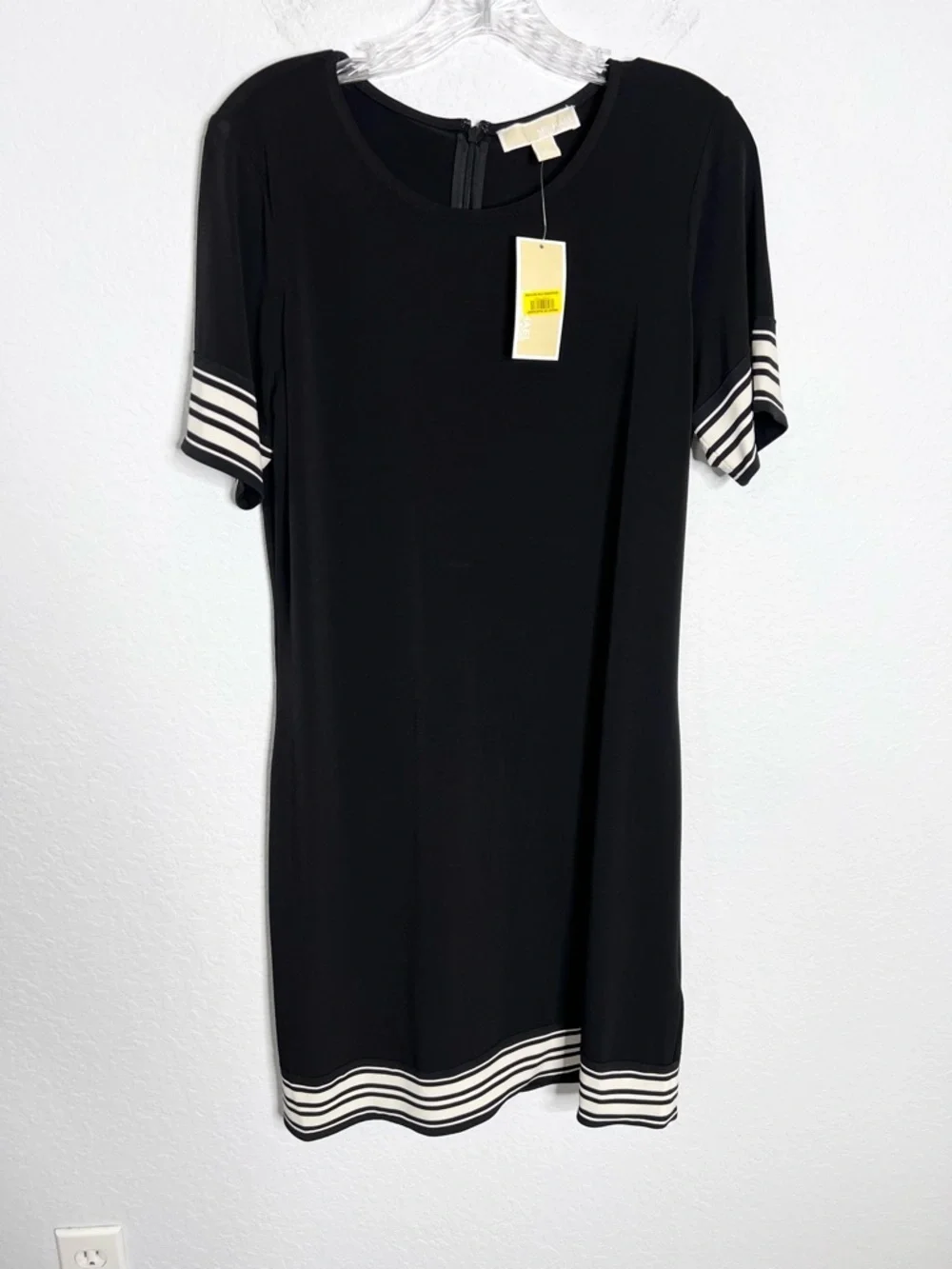 Michael Kors Dress Women’s Large Black Sheath Mini Versatile Stripe Hems B6